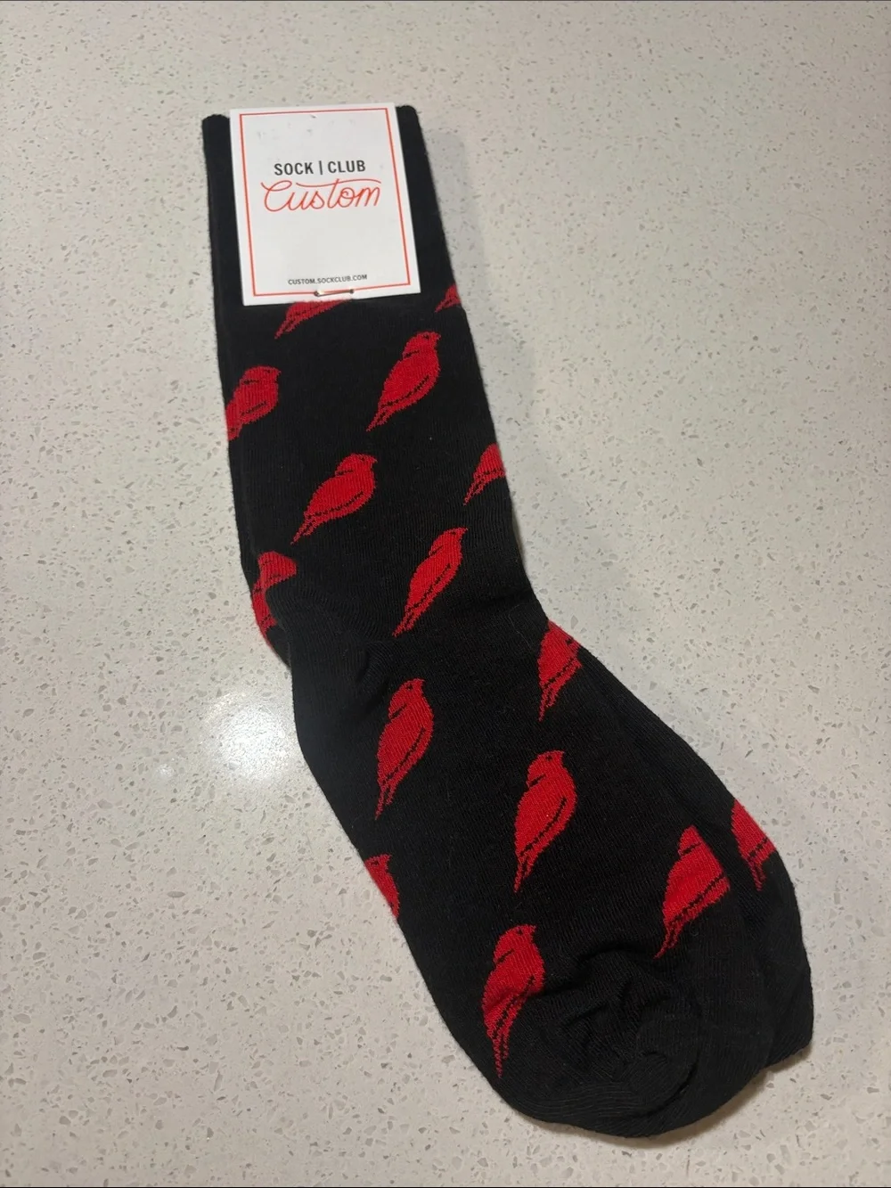 Black Socks with Red Bird Pattern